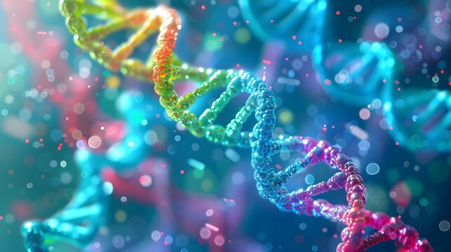Illustration of rainbow DNA on a blue background. Suitable for introducing the concept of gender diversity. It was genetic from the beginning, the colors of the rainbow represent the LGBTQ people.
