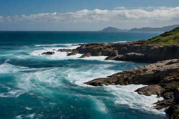 Fototapeta premium A landscape of a rocky coastline and the ocean