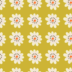 Elegant and colorful abstract flower design in a seamless pattern, ideal for fabric prints and nature-themed backdrops, capturing the essence of summer meadows.