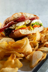 A view of an Italian sandwich.