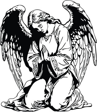 recommend clip art: kneeling angel with wings praying with head down outline silhouette