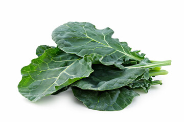 Collard greens isolated on white.
