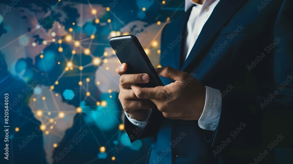 Leinwandbilder businessman using mobile smartphone on global network connection on investor and customer with sale 