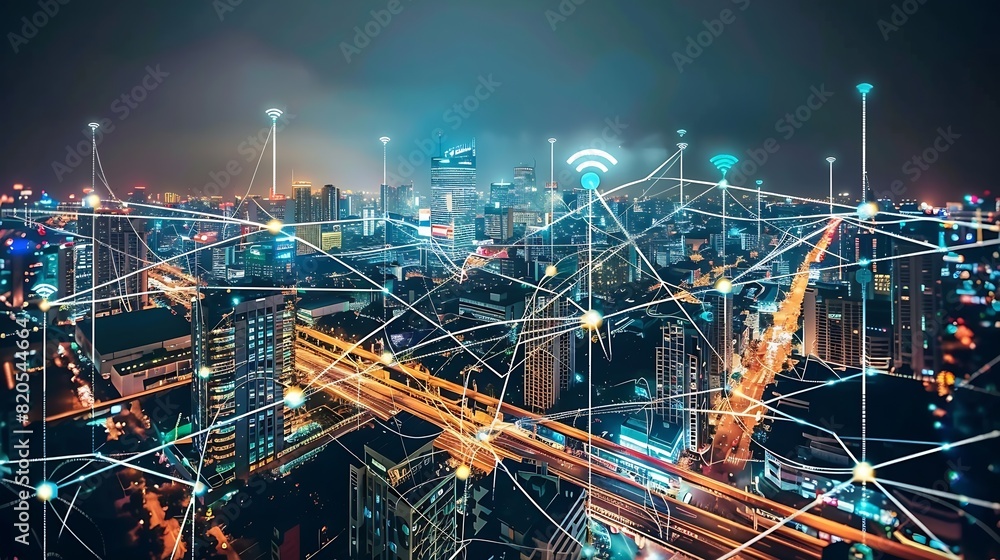 Poster smart city and communication network concept 5g iot internet of things telecommunication : generativ
