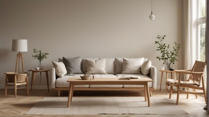 A photo with a focus on the details of Scandinavian design with neutral interiors. Side view