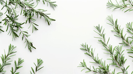 Fototapeta premium Aromatic green thyme on white background. Herbs concept. Banner, copy space