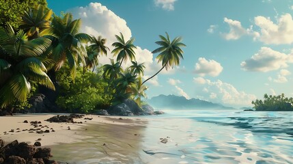 Tropical and Beach Island Landscape Beautiful View : Generative AI