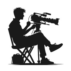 Professional Cameraman high quality vector silhouette isolated on white background