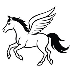 Line art | Outline Pegasus horse silhouettes on white background | Vector illustration