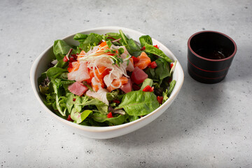 A view of a sashimi salad.