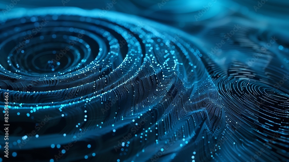 Fototapete Abstract digital wave Blue circular shape on the background Futuristic point wave Big data 3D rendering : Generative AI