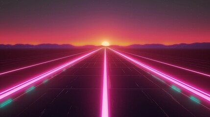 Neon Futuristic Road at Sunset