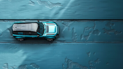 urquoise suv. dramatic shadow. top view. studio shot white background.