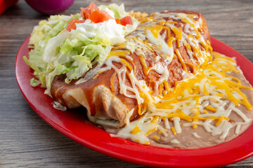 A view of a wet burrito plate.