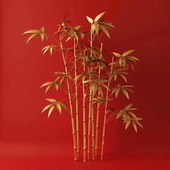 Luxury golden Elegant bamboo on red background
