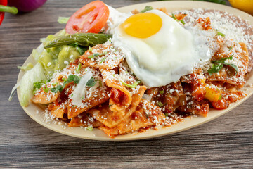A view of a plate of chilaquiles.