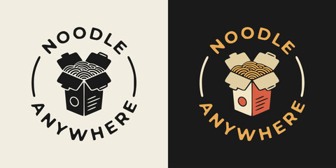 Noodle anywhere lettering. Asian noodle in box illustration design suitable for prints.