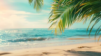 Obraz premium Palm and tropical beach : Generative AI