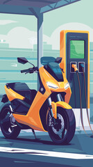 Eco-Friendly Electric Motorbike Charging at Modern Station, Promoting Green Transportation Technology