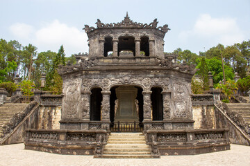 Stele Pavilion In Tomb Of Emperor Khai Dinh, Vietnam. Tomb Of Emperor Khai Dinh Is A Part Of The Complex Of Hue Monuments.