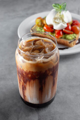 A view of a mocha latte beverage.