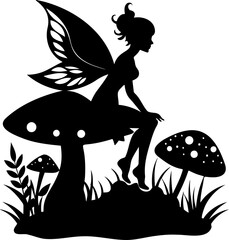 Beautiful fairy sitting on mushroom