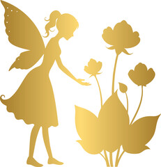 Golden beautiful fairy and flowers