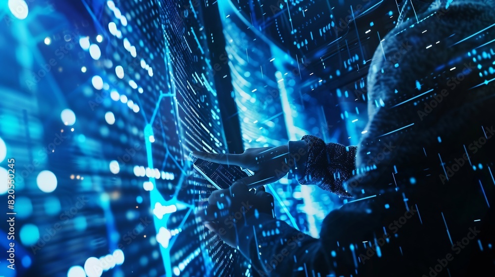 Aufkleber Data Processing digital technology internet network concept Computer programmer working on big data and computer code with data center server room as backgrounds : Generative AI