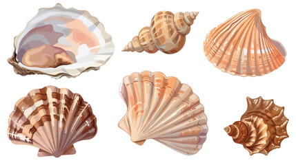 Mollusks shells Four. Sea molluscs scallop oyster spi