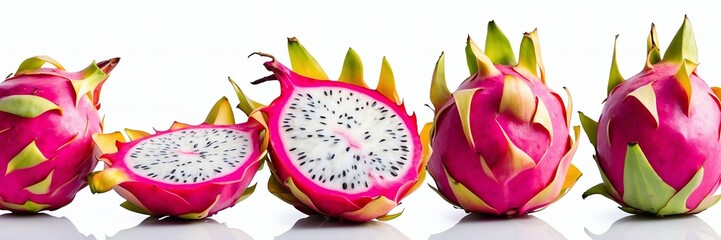 dragon fruit on border side on plain white background copyspace banner from Generative AI