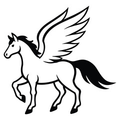 Line art | Outline Pegasus horse silhouettes on white background | Vector illustration