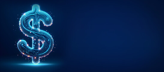 Obraz premium Abstract dollar coin icon or symbol on blue background with mockup place, Mobile banking and market concept. Business, finance and online banking concept. copy space