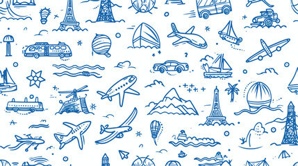 Monochrome seamless pattern with transports tourism a