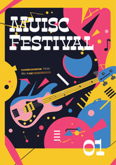 Obraz premium Music festival poster design. Guitar music concert. live rock music background promotion
