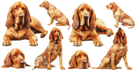 Bloodhound watercolor illustration clipart.