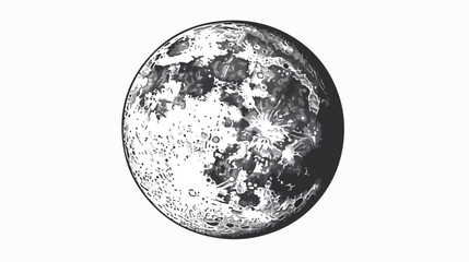 Moon isolated on white background. Elegant drawing of
