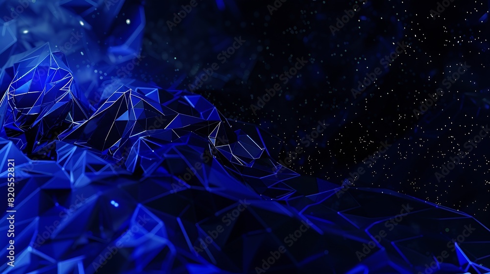 Leinwandbilder Abstract wave shape on a lowpolygonal triangular background for design on the topic of cyberspace big data metaverse network security data transfer on dark blue abstract cyberspace bac : Generative AI