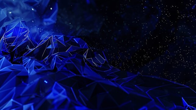 Abstract wave shape on a lowpolygonal triangular background for design on the topic of cyberspace big data metaverse network security data transfer on dark blue abstract cyberspace bac : Generative AI