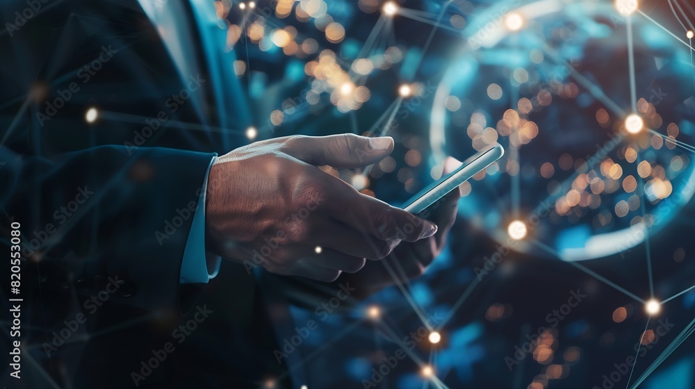Leinwandbilder businessman using mobile smartphone on global network connection on investor and customer with sale 