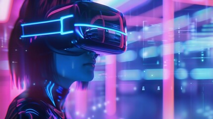Metaverse digital Avatar Metaverse Presence digital technology cyber world virtual reality futuristic lifestyle Woman in augmented reality NFT game with neon blur lines : Generative AI