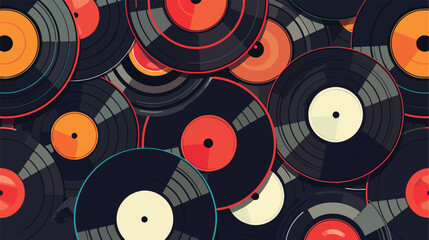 Music vinyl records pattern. Seamless retro background