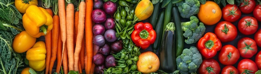 Colorful variety of fresh organic vegetables and fruits.