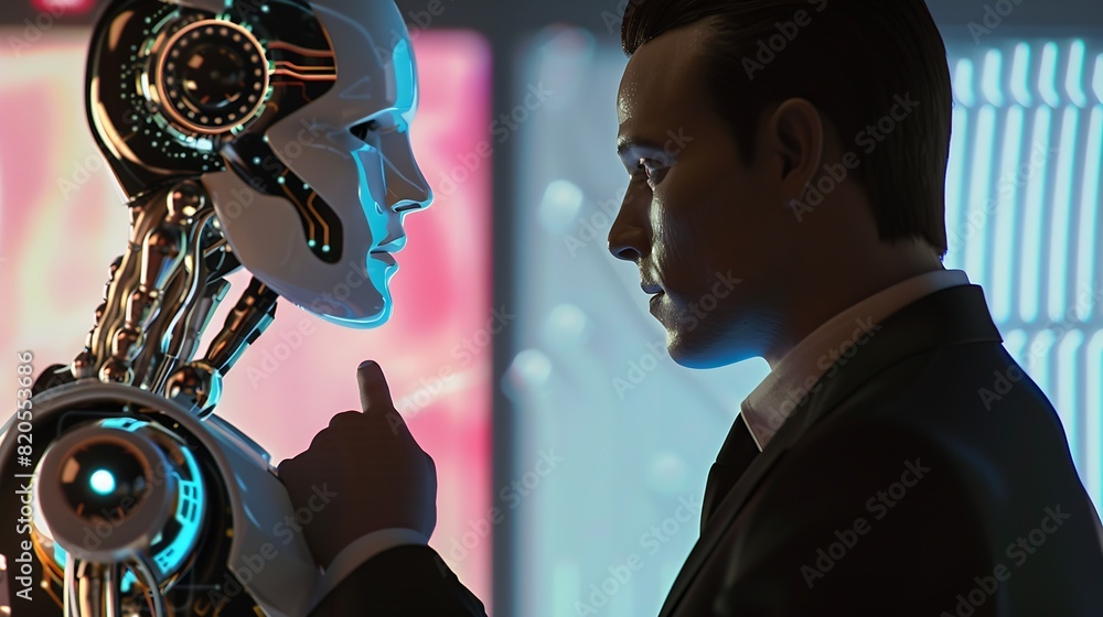 Fototapete Ai technology Artificial Intelligence man using technology smart robot AI artificial intelligence by enter command prompt for generates something Futuristic technology transformation C : Generative AI