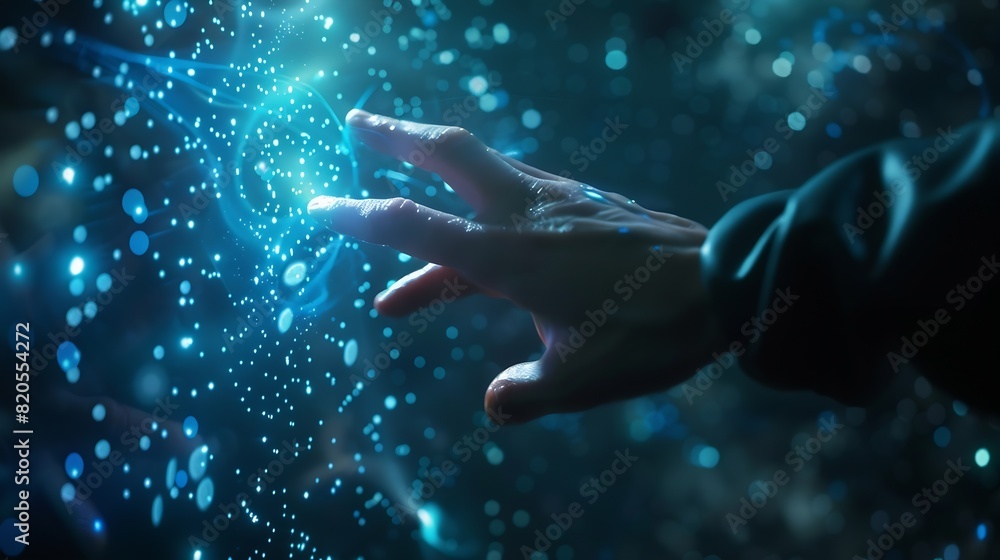 Poster Hand touching modern interface digital transformation and metaverse concept Connection next generation technology and new era of innovation : Generative AI