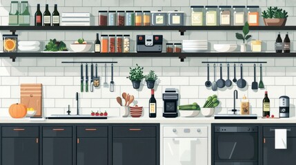 The photo shows a modern kitchen with a lot of storage space