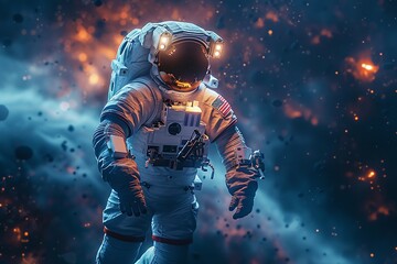 Fototapeta premium An astronaut floating gracefully in the vast expanse of space