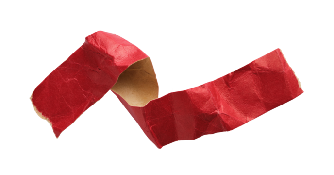 Torn paper red tape scroll cut out on transparent background