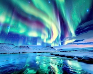 Northern Lights Show in Iceland Bright colors in the night sky