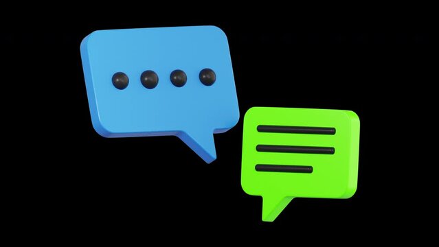 3d animation of bubble chat, productivity 3d set, mov alpha channel