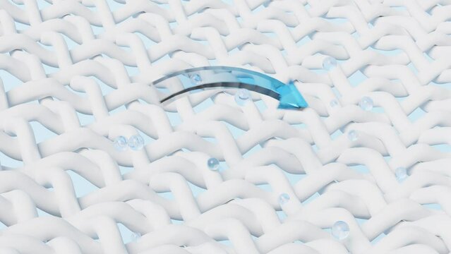 3d fabric fiber of cloth with water arrow, bubble remove stain, softener of washing machine. 3d render illustration, alpha channel